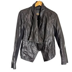 Trouve Black Genuine Leather Asymmetric Draped Biker Motorcycle Jacket Size S